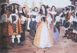 Картина Чарльза Уильяма Джеффриса (Charles William Jefferys) (1869–1951 гг.) The Arrival of the French Girls at Quebec, 1667